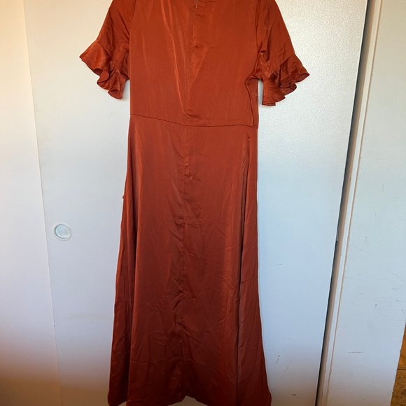 Terra Cotta Faux Wrap style Midi Dress - M - Picture 6 of 12